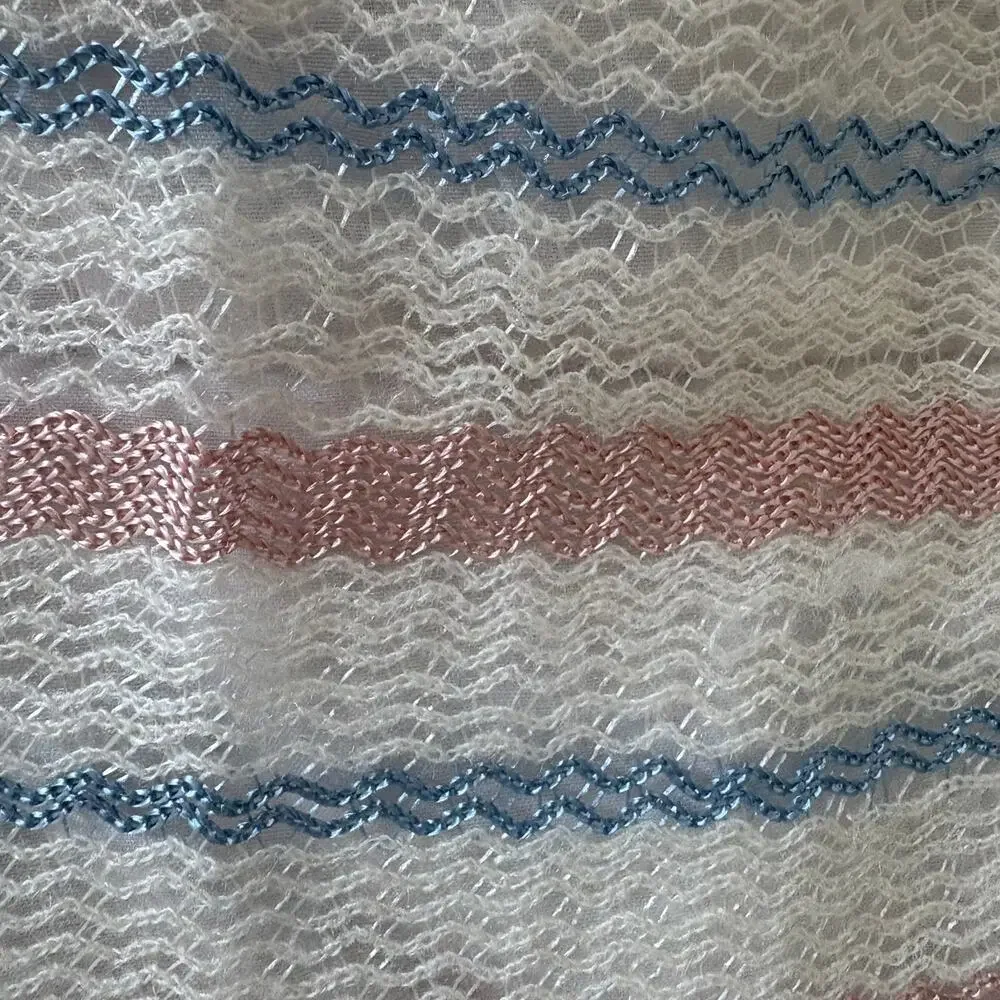 BURBERRY London Pastel Chevron Stripe Crocheted Fringe Scarf Wrap Mohair Blend